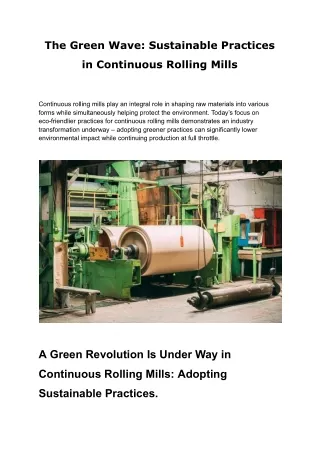 The Green Wave: Sustainable Practices in Continuous Rolling Mills