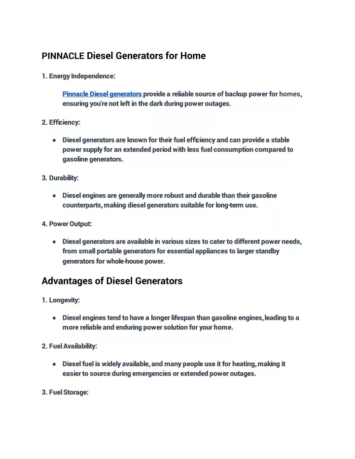 pinnacle diesel generators for home energy