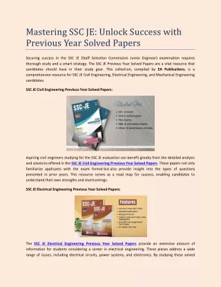 Mastering SSC JE Unlock Success with Previous Year Solved Papers