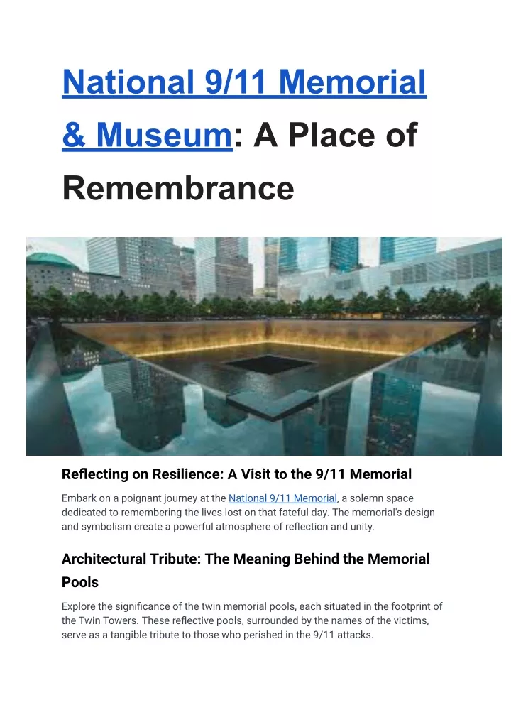 national 9 11 memorial museum a place