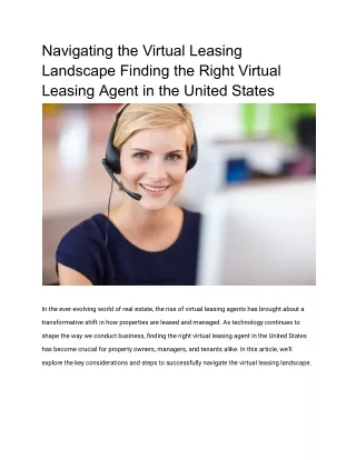 Navigating the Virtual Leasing Landscape Finding the Right Virtual Leasing Agent in the United States