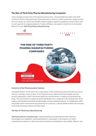 The Rise of Third Party Pharma Manufacturing Companies