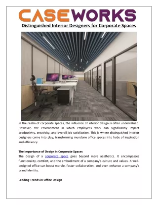 Distinguished Interior Designers for Corporate Spaces