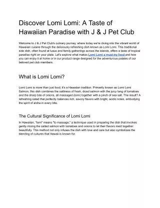 Discover Lomi Lomi_ A Taste of Hawaiian Paradise with J & J Pet Club