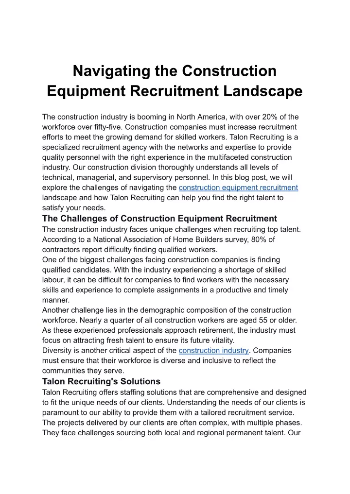 navigating the construction equipment recruitment