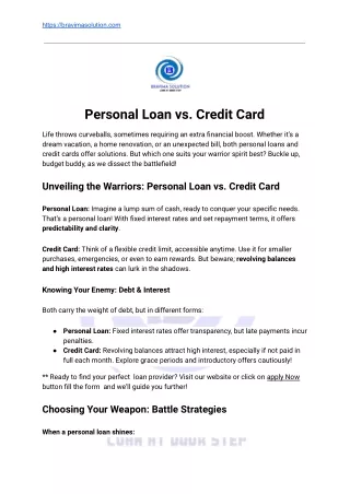 Personal Loan vs credit card