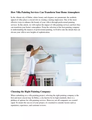 How Villa Painting Services Can Transform Your Home Atmosphere