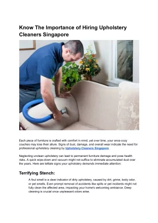 Know The Importance of Hiring Upholstery Cleaners Singapore