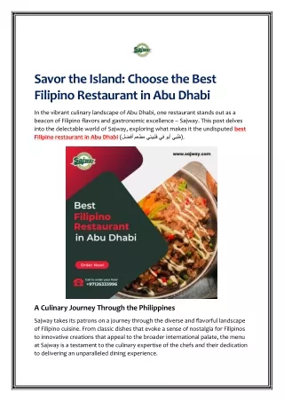 Savor the Island - Choose the Best Filipino Restaurant in Abu Dhabi