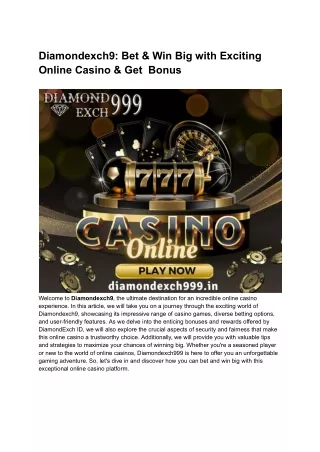 Diamondexch9_ Bet & Win Big with Exciting Online Casino & Get  Bonus