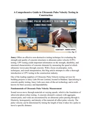 A Comprehensive Guide to Ultrasonic Pulse Velocity Testing in Construction