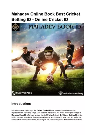 Mahadev Online Book No 1 Online Cricket ID  Cricket Betting ID