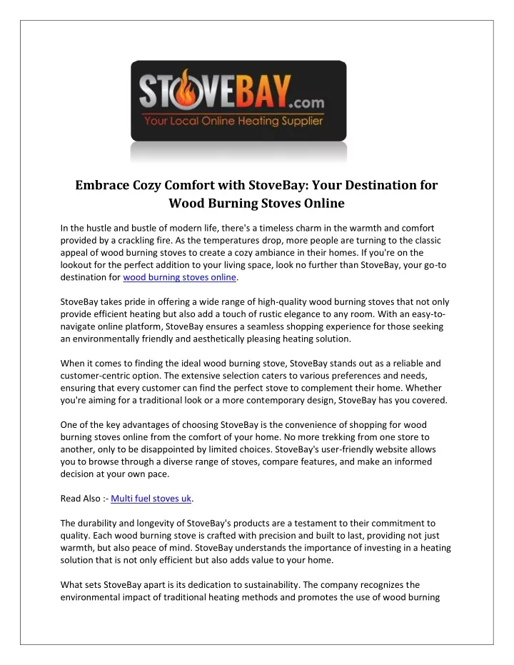 embrace cozy comfort with stovebay your