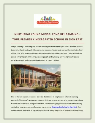 Nurturing Young Minds Covo Del Bambino - Your Premier Kindergarten School in Sion East