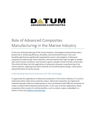 Role of Advanced Composites Manufacturing in the Marine Industry