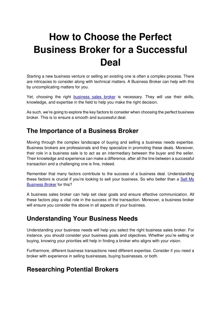 how to choose the perfect business broker