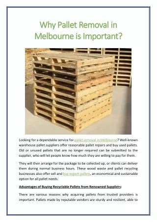 Why Pallet Removal in Melbourne is Important?