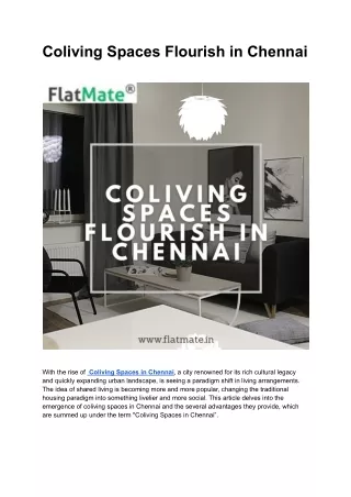 Coliving Spaces Flourish in Chennai