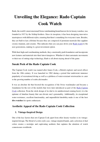 unveiling the elegance rado captain cook watch