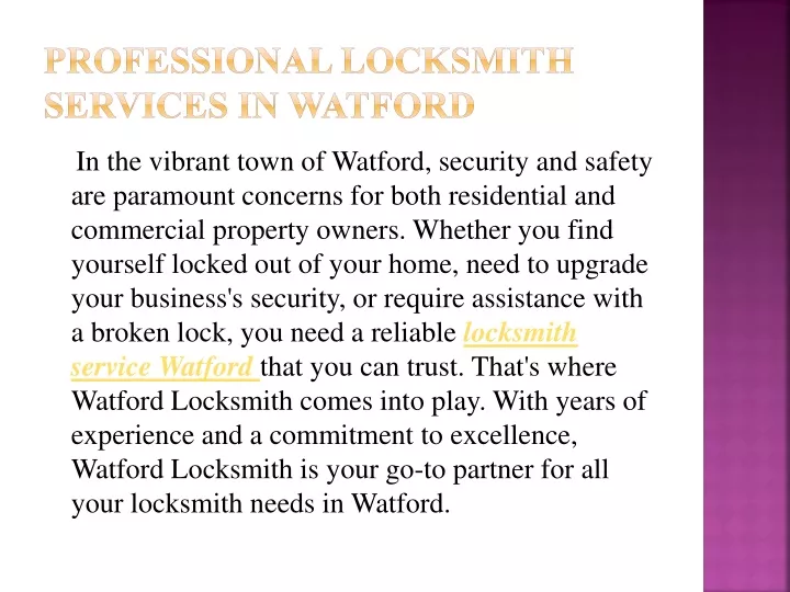 professional locksmith services in watford