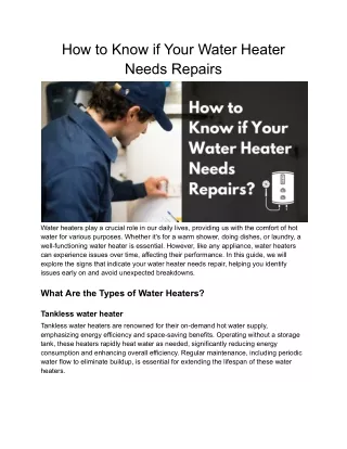 How to Know if Your Water Heater Needs Repairs