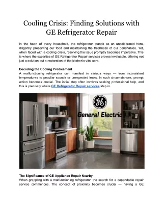 Cooling Crisis: Finding Solutions with GE Refrigerator Repair