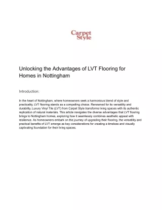 Unlocking the Advantages of LVT Flooring for Homes in Nottingham