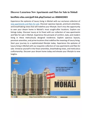 Discover Luxurious New Apartments and Flats for Sale in Mohali (1)