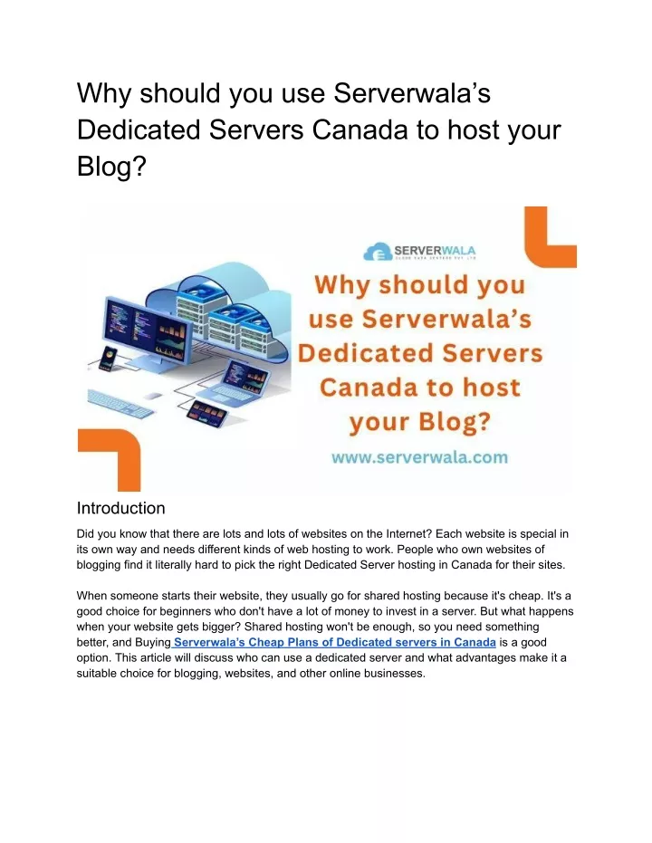 why should you use serverwala s dedicated servers