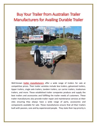 Buy Your Trailer from Australian Trailer Manufacturers for Availing Durable Trai