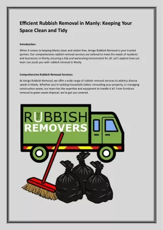 Efficient Rubbish Removal in Manly: Keeping Your Space Clean and Tidy