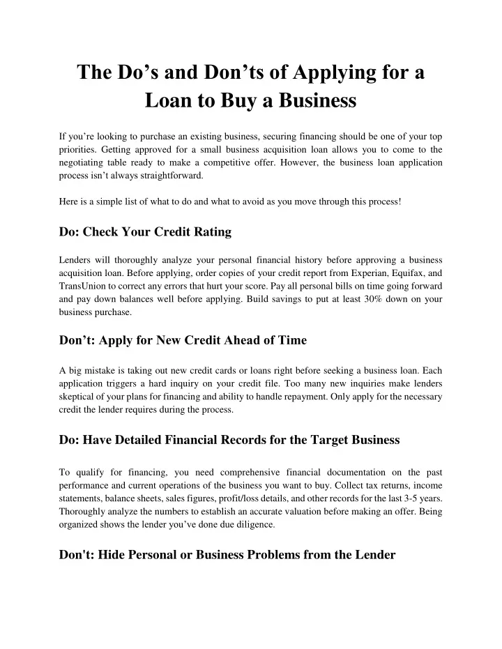 the do s and don ts of applying for a loan