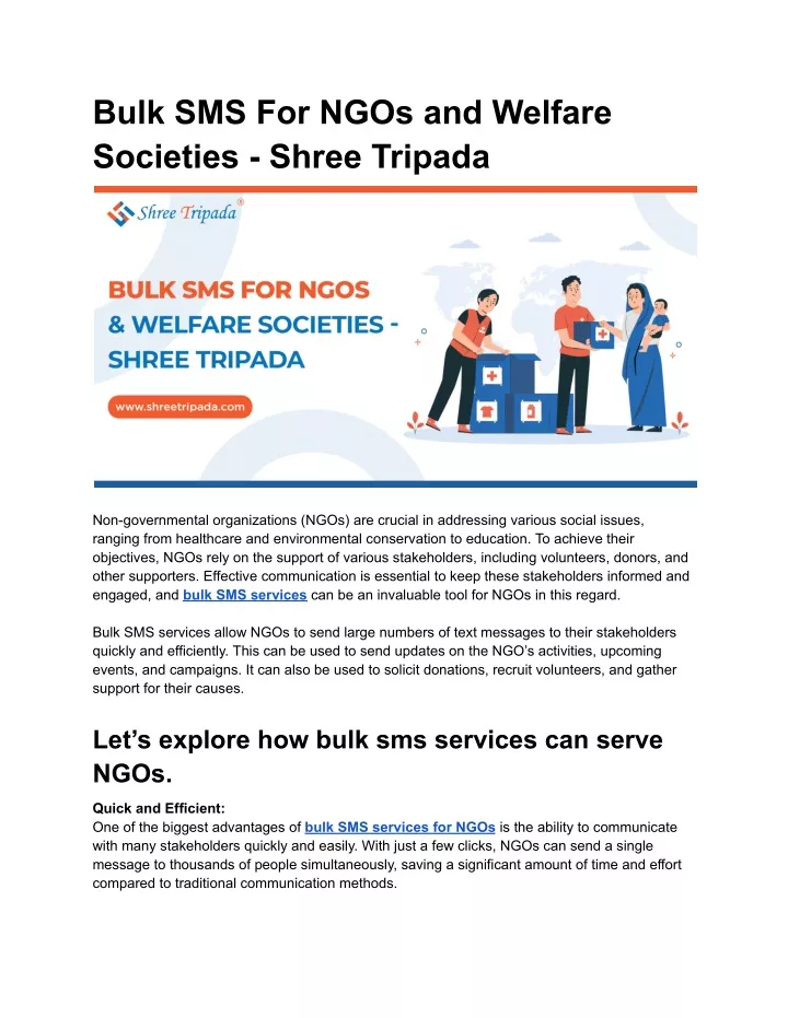 bulk sms for ngos and welfare societies shree