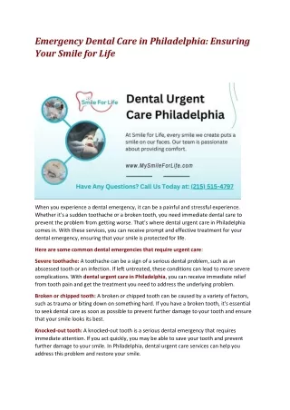 Emergency Dental Care in Philadelphia- Ensuring Your Smile for Life