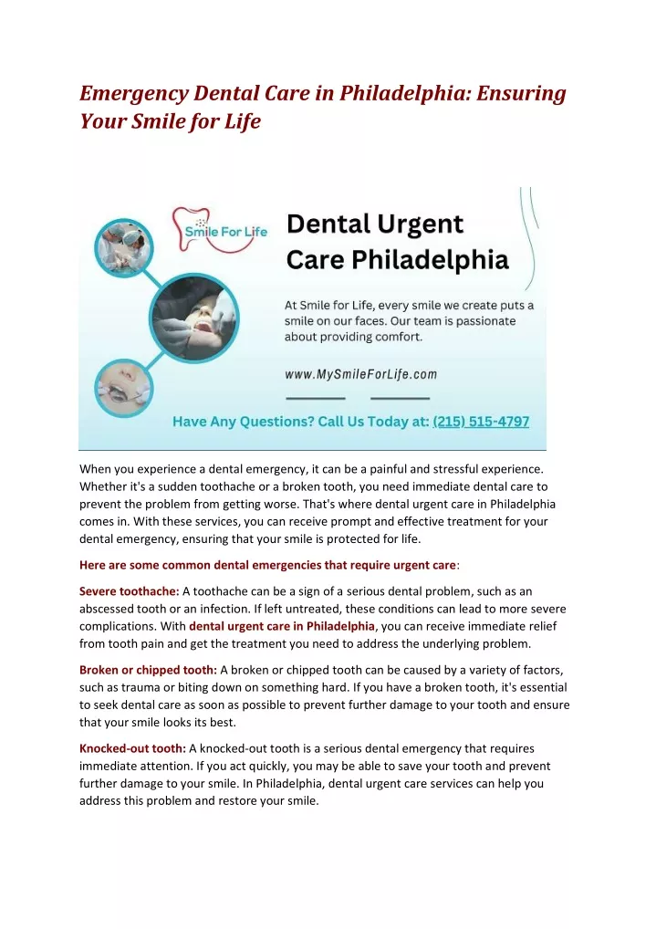 emergency dental care in philadelphia ensuring