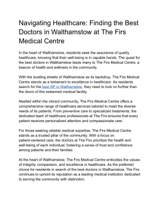 Navigating Healthcare_ Finding the Best Doctors in Walthamstow at The Firs Medical Centre