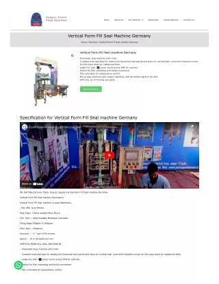 Vertical Form Fill Seal machine Germany - Supper Power Pack Systems