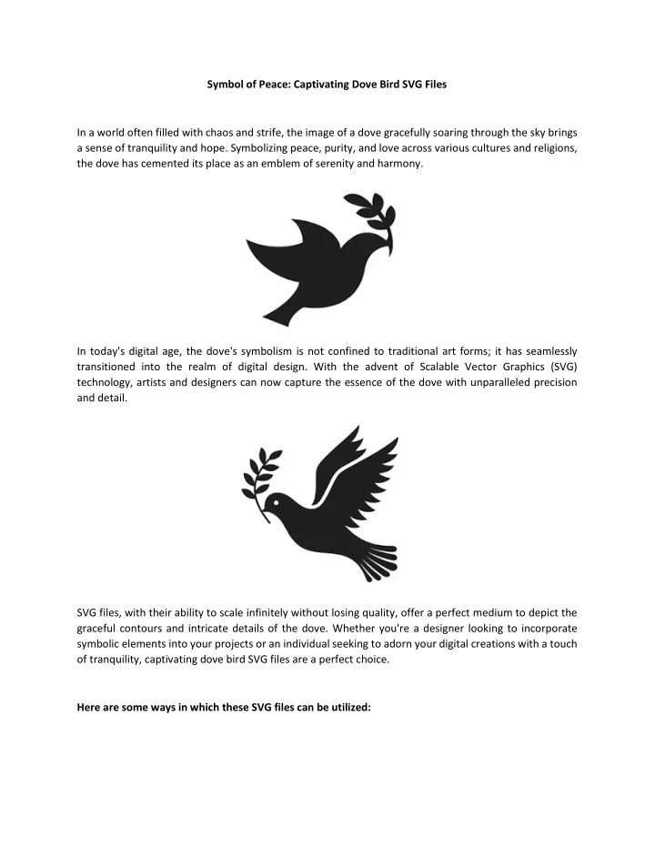 symbol of peace captivating dove bird svg files