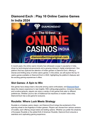 Diamond Exch _ Play 10 Online Casino Games In India 2024