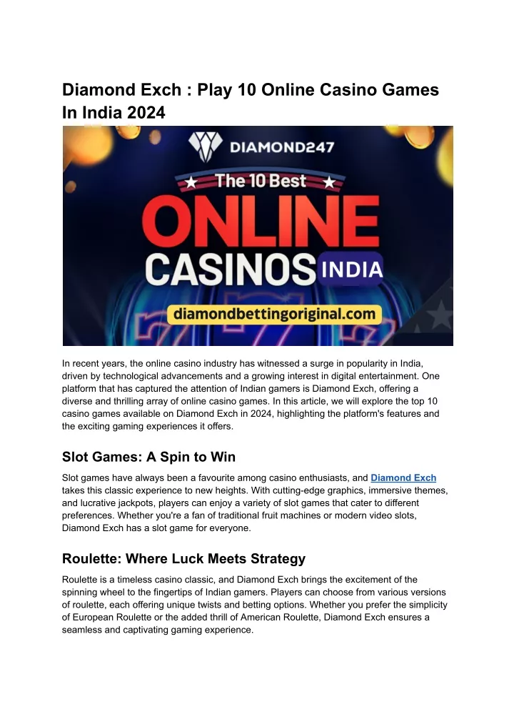 diamond exch play 10 online casino games in india