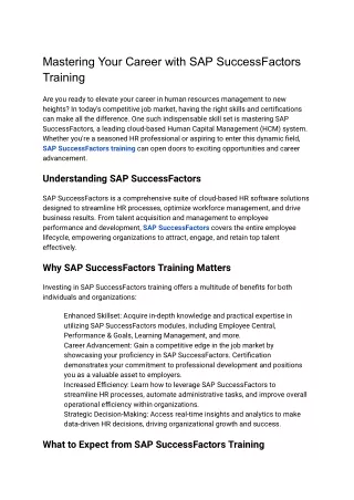 Mastering Your Career with SAP SuccessFactors Training