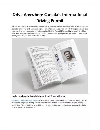 Drive Anywhere Canada's International Driving Permit