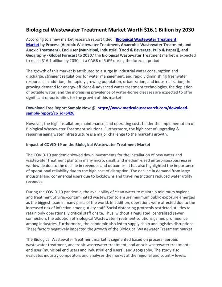 biological wastewater treatment market worth