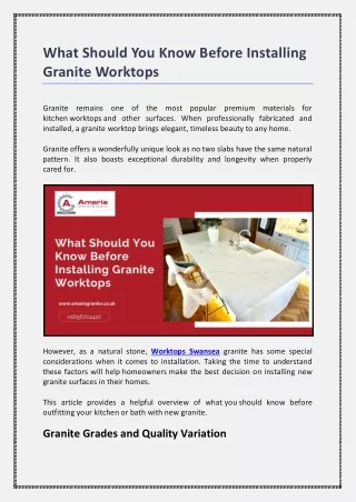 What Should You Know Before Installing Granite Worktops