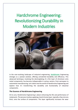 Hardchrome Engineering: Revolutionizing Durability in Modern Industries