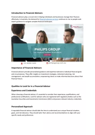 Introduction to Financial Advisors