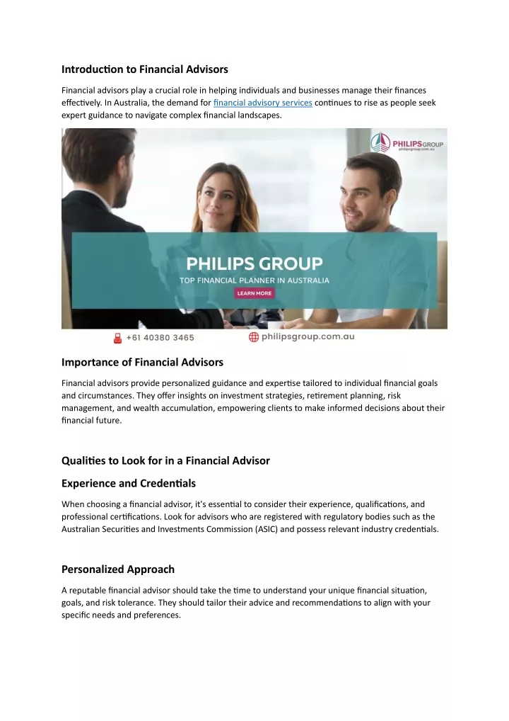 introduction to financial advisors