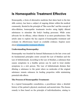 Is Homeopathic Treatment Effective