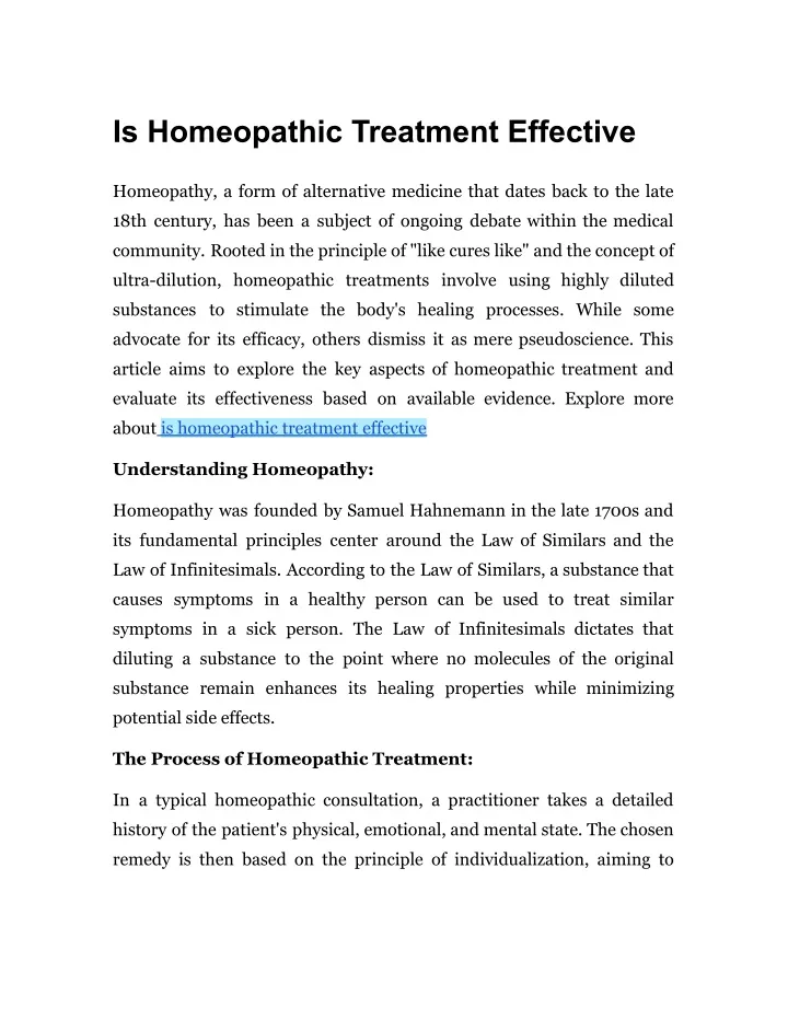 is homeopathic treatment effective