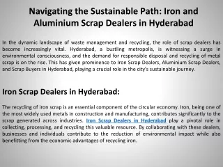 Navigating the Sustainable Path Iron and Aluminium Scrap Dealers in Hyderabad